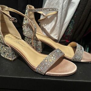 Betsey Johnson Rose Gold Crystal Block Heel Sandals